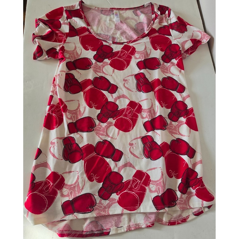 LuLaRoe Classic T  Shirt Boxing Gloves Red White Size Medium EUC